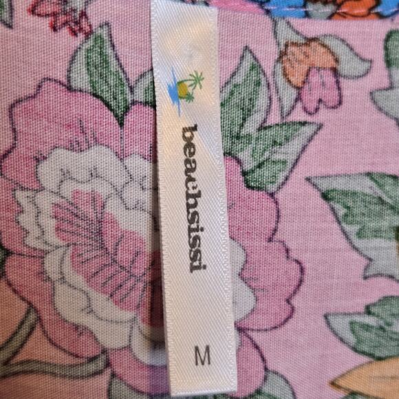 Women's Boho Floral Dress Medium Pink Blue, Tie at V-Neck - Elastic Waist Spring - Picture 6 of 11